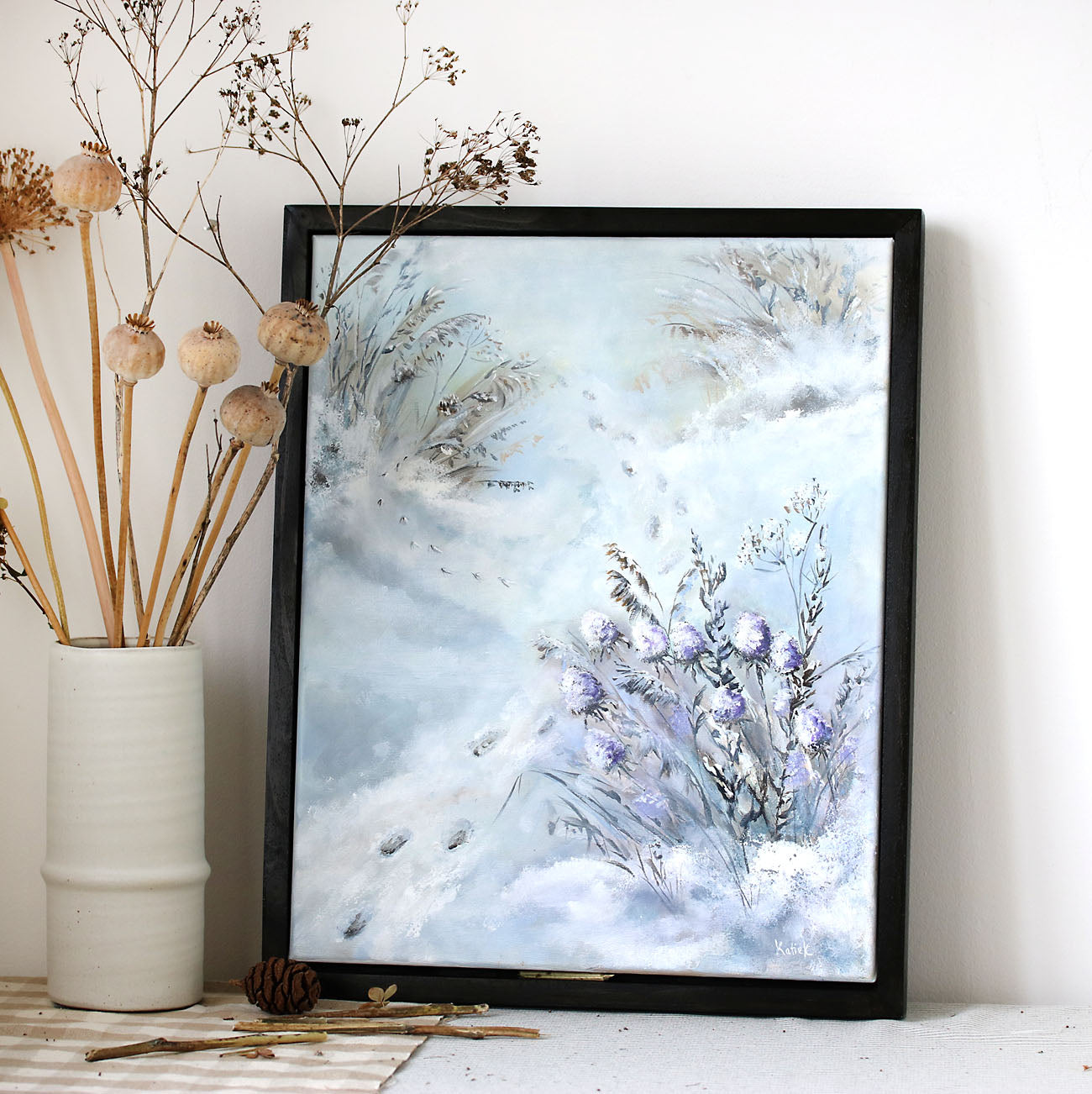 Winter floral painting in modern home decor