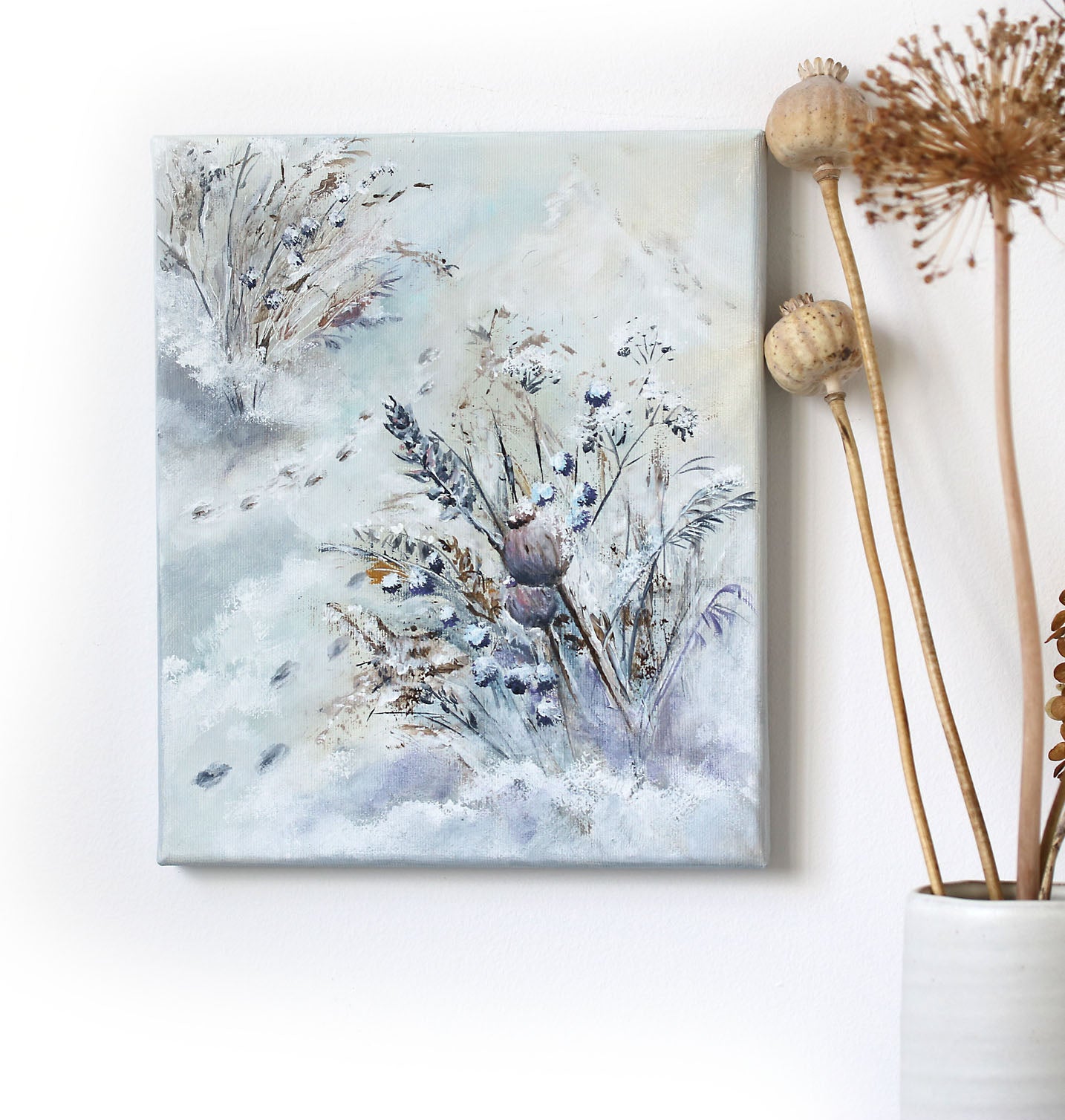 Winter floral painting in modern home decor