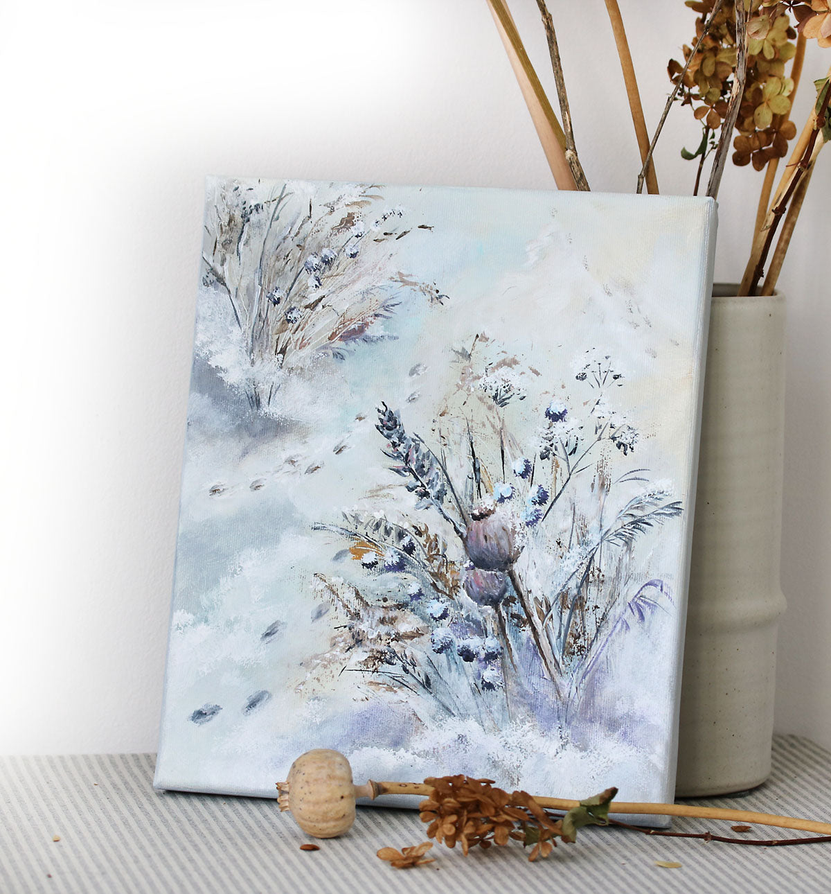 Winter floral painting in modern home decor