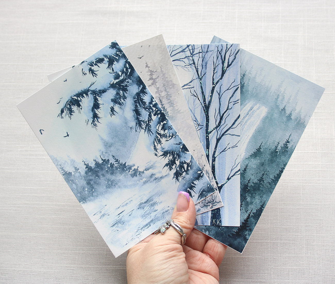 Gift set of four winter-themed fine art prints 