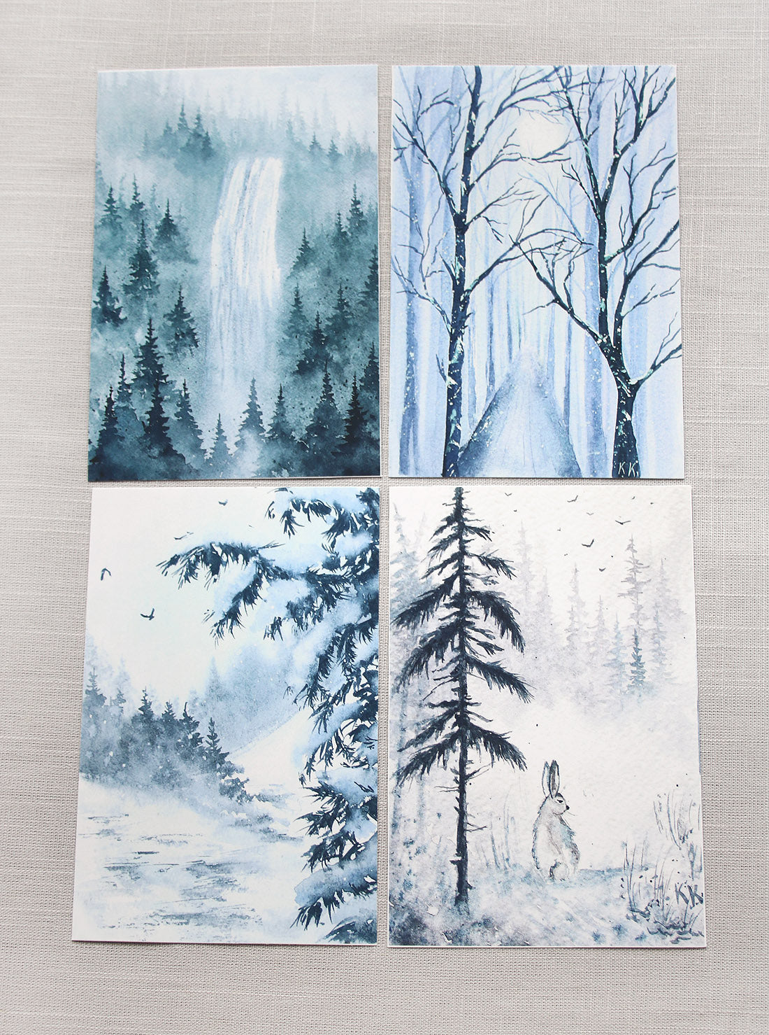 Gift set of four winter-themed fine art prints 